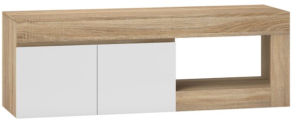 HOMCOM Mobile TV Moderno 60" max con Armadietto 2 Ante e Ripiano Aperto, 140x40x48 cm, Bianco e color Legno | Aosom Italy