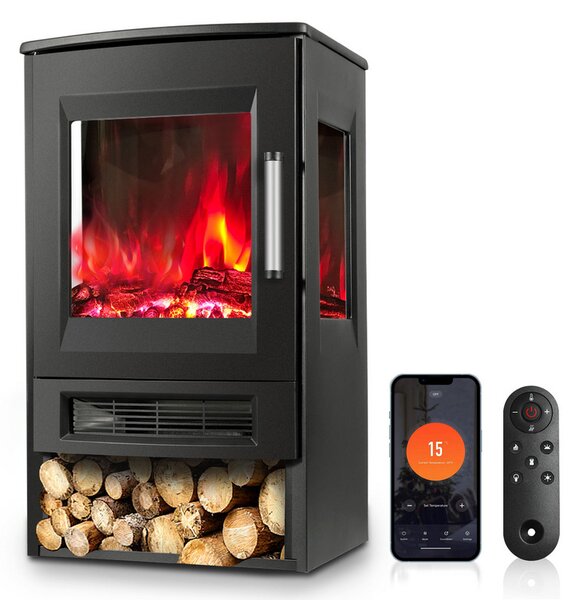 Caminetto elettrico Clanmacy 900W/1800W elettrico a piantana con telecomando effetto fiamma LED
