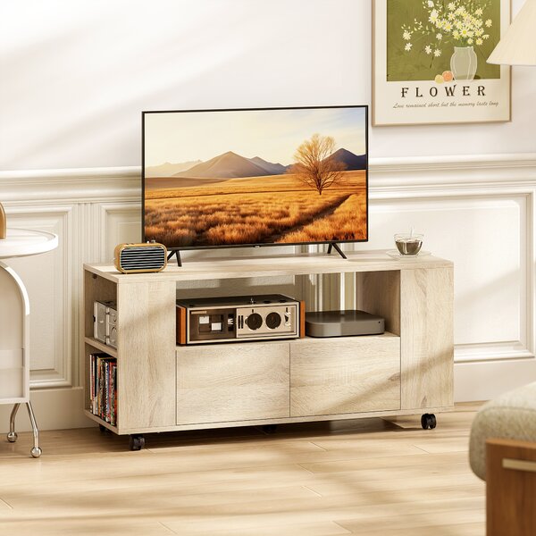HOMCOM Mobile Porta TV da 42" con Ruote Girevoli e Freno, Ripiani Regolabili e Cassetti, 102x34.5x48.5 cm, Legno | Aosom Italy
