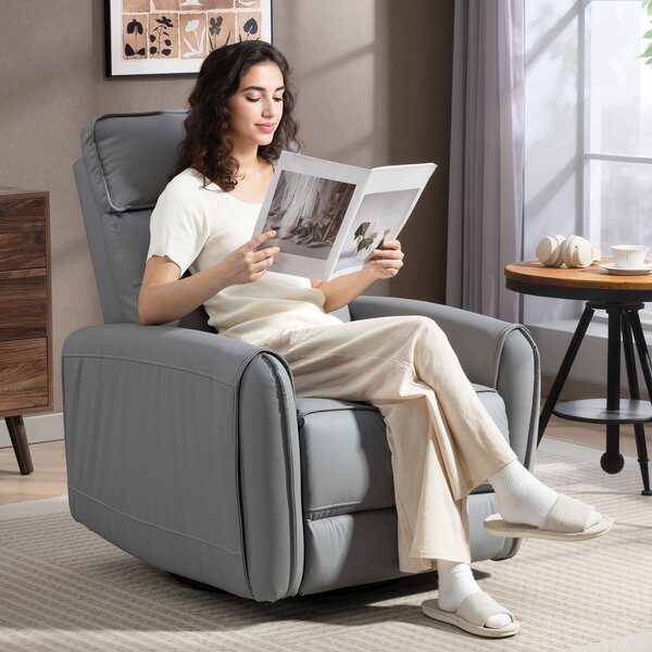 HOMCOM Poltrona Relax Reclinabile Manualmente con Poggiapiedi in Tessuto Effetto Pelle e Base Girevole, Grigio | Aosom Italy