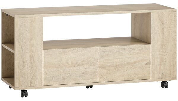 HOMCOM Mobile Porta TV da 42" con Ruote Girevoli e Freno, Ripiani Regolabili e Cassetti, 102x34.5x48.5 cm, Legno | Aosom Italy