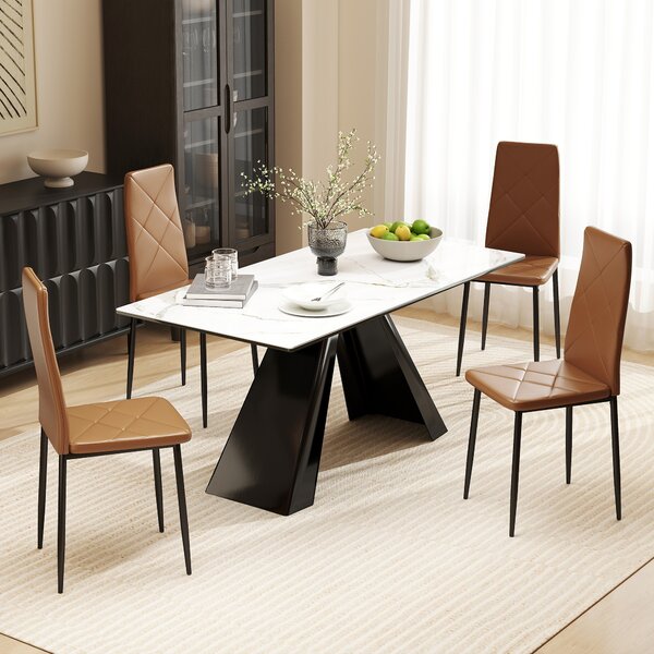 HOMCOM Set di 4 Sedie da Pranzo Moderne con Schienale Alto in Finta Pelle e Acciaio, 41x50x97 cm, Marrone | Aosom Italy