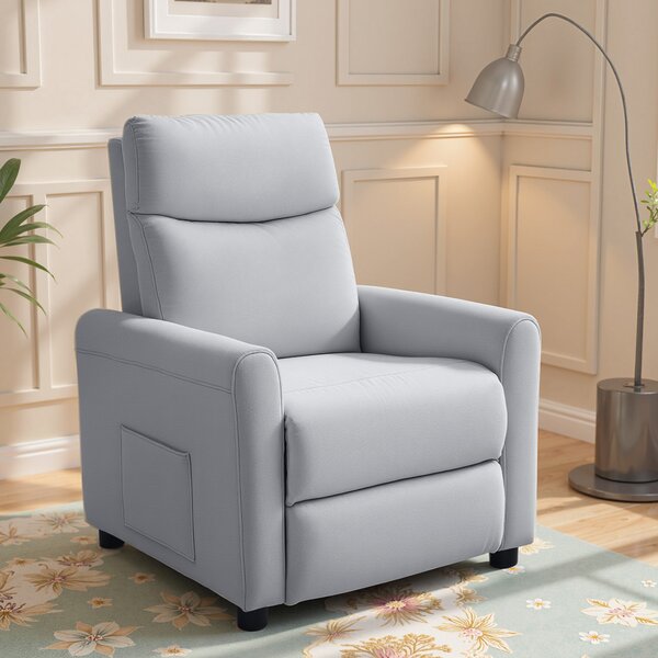 HOMCOM Poltrona Reclinabile 135° max in Tessuto Effetto Lino, Schiuma, Acciaio e Legno, 73x86x100 cm, Grigio Chiaro | Aosom Italy