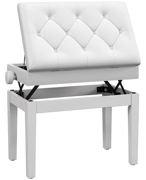 HOMCOM Sgabello Pianoforte Regolabile con Vano Portaoggetti e Seduta Imbottita, 54.5x33x48-58 cm, Bianco | Aosom Italy