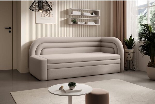 Divano beige allungabile/con contenitore con penisola a destra e rivestimento in velluto 223 cm Fabillo – ELTAP