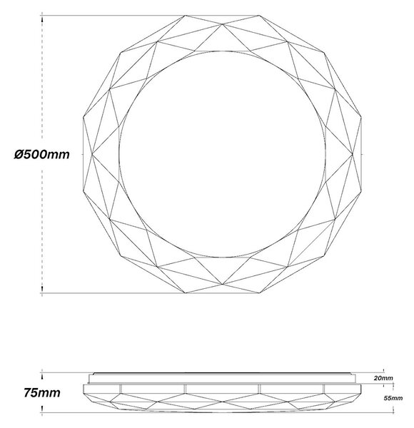 Plafoniera LED Poligonale Tonda 60W Ø50cm Bianco Variabile CCT