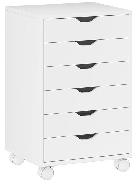 HOMCOM Cassettiera da Ufficio a 6 Cassetti con 4 Ruote e Blocco, Mobile Moderno in legno truciolare, 40x35x63 cm, Bianco | Aosom Italy
