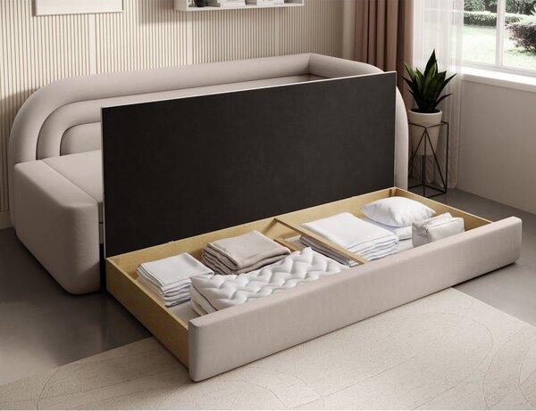 Divano beige allungabile/con contenitore con penisola a destra e rivestimento in velluto 223 cm Fabillo – ELTAP