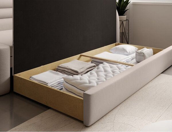 Divano beige allungabile/con contenitore con penisola a destra e rivestimento in velluto 223 cm Fabillo – ELTAP