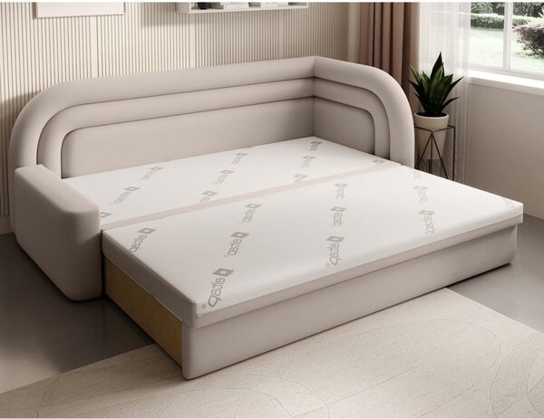 Divano beige allungabile/con contenitore con penisola a destra e rivestimento in velluto 223 cm Fabillo – ELTAP