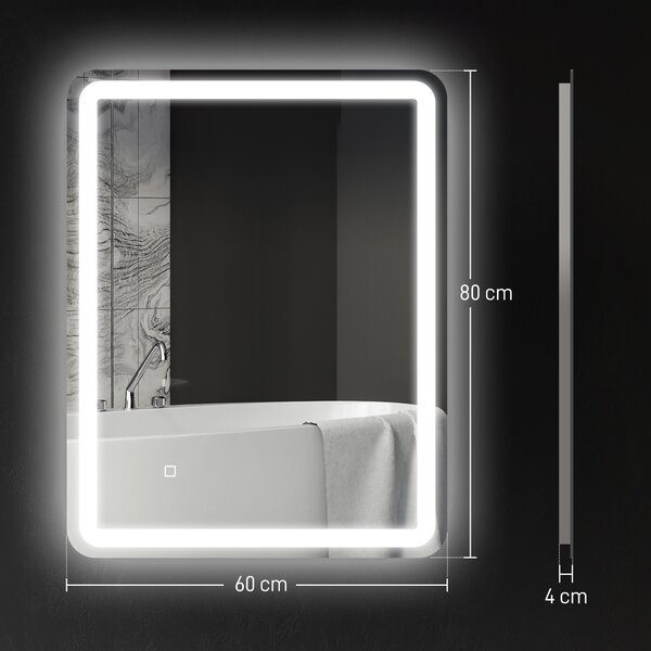 HOMCOM Specchio Bagno LED Touch con Luce Dimmerabile, a 3 Temperature e Antiappannamento, 60x80 cm | Aosom Italy