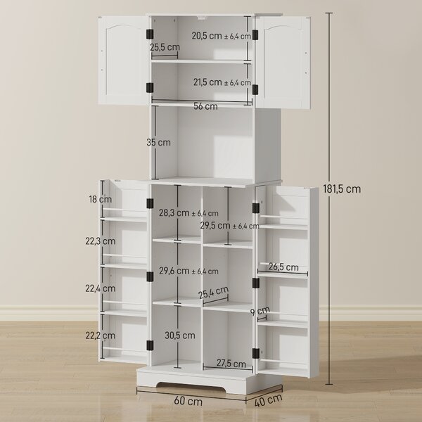 HOMCOM Credenza da Cucina Alta Stile Country, 2 Armadietti e 8 Portaspezie, 60x40x181.5 cm, Bianco | Aosom Italy