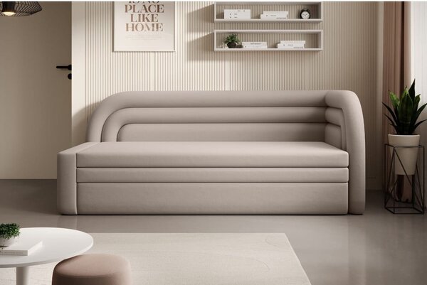 Divano beige allungabile/con contenitore con penisola a destra e rivestimento in velluto 223 cm Fabillo – ELTAP