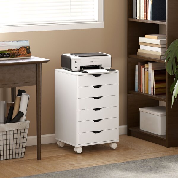 HOMCOM Cassettiera da Ufficio a 6 Cassetti con 4 Ruote e Blocco, Mobile Moderno in legno truciolare, 40x35x63 cm, Bianco | Aosom Italy