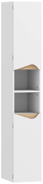 HOMCOM Mobile Colonna Bagno in Legno con 2 Ripiani Aperti e 2 Armadietti, 30x34.6x180.5 cm, Bianco e color Legno | Aosom Italy