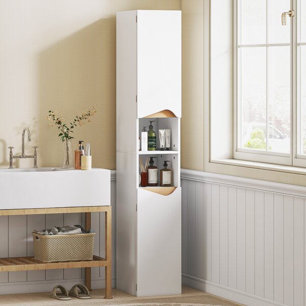 HOMCOM Mobile Colonna Bagno in Legno con 2 Ripiani Aperti e 2 Armadietti, 30x34.6x180.5 cm, Bianco e color Legno | Aosom Italy