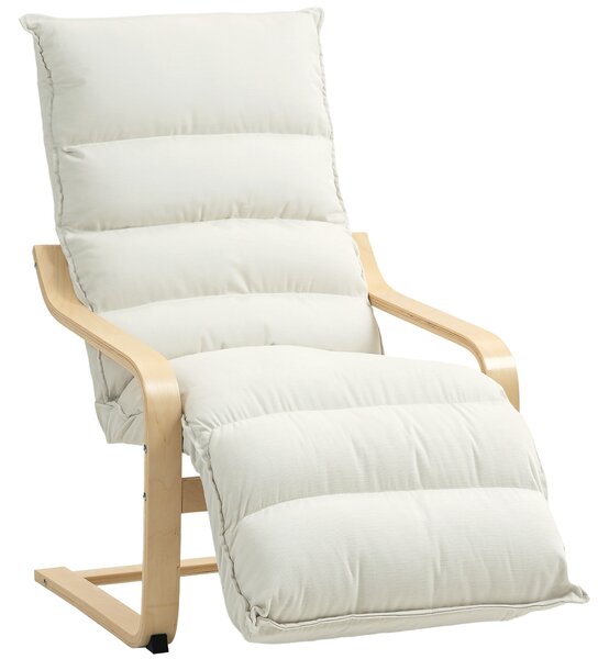 HOMCOM Poltroncina Relax in Legno con Rivestimento in Velluto e Poggiapiedi Regolabile, Crema | Aosom Italy