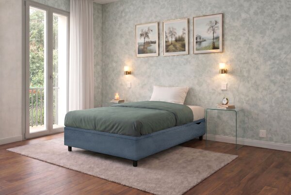 Letto Singolo Contenitore Imbottito 80x190 cm Microfibra Blu BoxMax