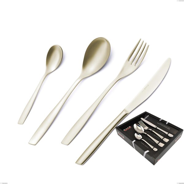 Confezione vetrina 24 pezzi Eleven PVD Champagne, acciaio 18/10 sabbiato, spessore 2.5 mm, pvd champagne