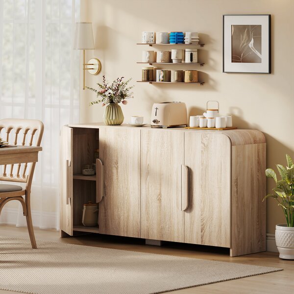HOMCOM Credenza Cucina con 2 Armadietti, Ante Soft-Close e Ripiani Regolabili, 157x39x82 cm, Legno Naturale | Aosom Italy