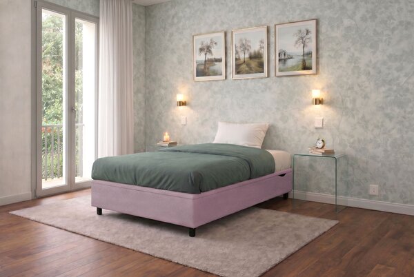 Letto Singolo Contenitore Imbottito 80x190 cm Microfibra Glicine BoxMax