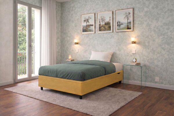 Letto Singolo Contenitore Imbottito 80x190 cm Microfibra Ocra BoxMax