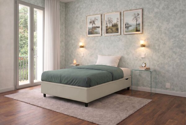 Letto Singolo Contenitore Imbottito 80x190 cm Similpelle Tortora BoxMax