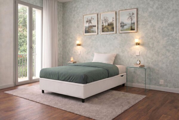 Letto Singolo Contenitore Imbottito 80x190 cm Similpelle Bianco BoxMax