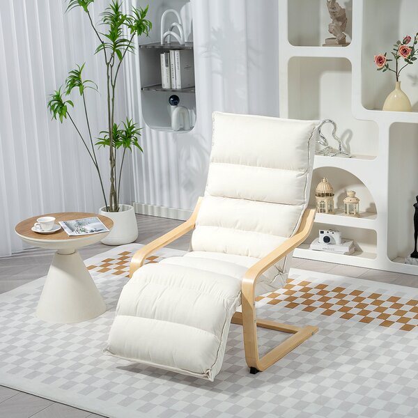 HOMCOM Poltroncina Relax in Legno con Rivestimento in Velluto e Poggiapiedi Regolabile, Crema | Aosom Italy