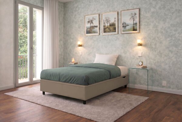 Letto Singolo Contenitore Imbottito 80x190 cm Similpelle Cappuccino BoxMax
