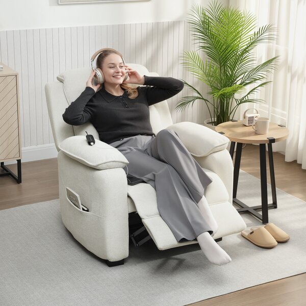 HOMCOM Poltrona Reclinabile 150° con Poggiapiedi, Telecomando e Tasca Laterale, Sedia Elettrica in Effetto Velluto, 86x90x103 cm, Beige | Aosom Italy