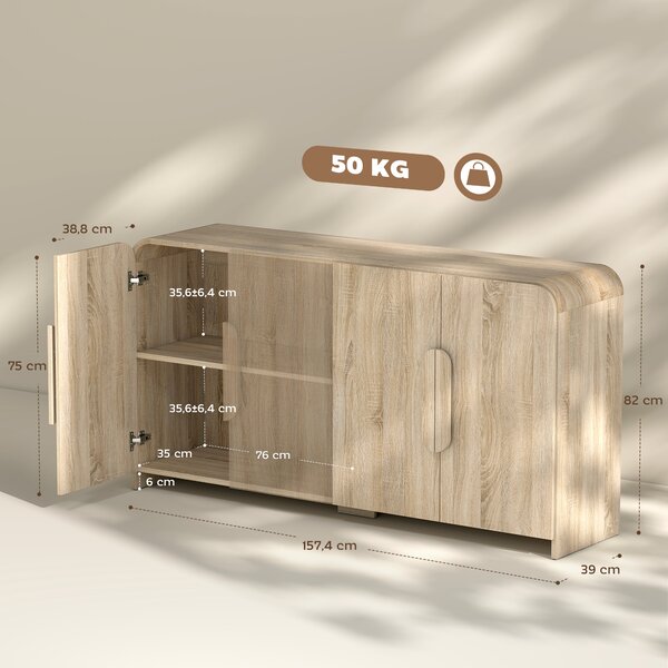 HOMCOM Credenza Cucina con 2 Armadietti, Ante Soft-Close e Ripiani Regolabili, 157x39x82 cm, Legno Naturale | Aosom Italy