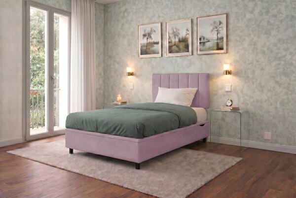 Letto Singolo Contenitore Imbottito 80x190 cm Microfibra Glicine BoxMax Testata Vertical