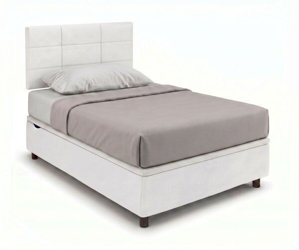 Letto Singolo Contenitore Imbottito 80x190 cm Similpelle Bianco BoxMax Testata Square