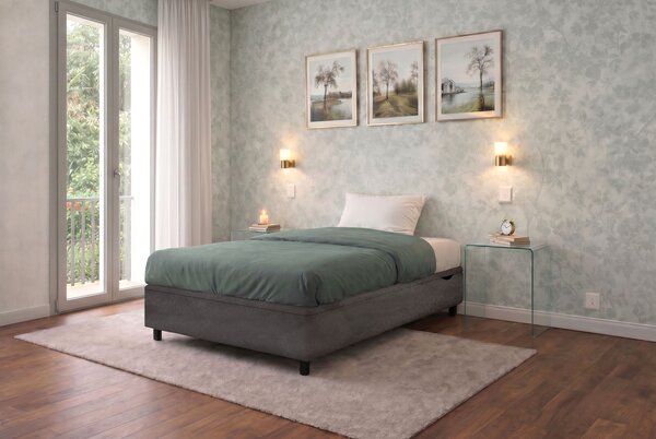 Letto Singolo Contenitore Imbottito 80x190 cm Microfibra Grigio BoxMax