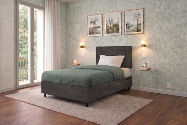 Letto Singolo Contenitore Imbottito 80x190 cm Microfibra Grigio BoxMax Testata Vertical