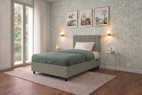 Letto Singolo Contenitore Imbottito 80x190 cm Similpelle Cappuccino BoxMax Testata Vertical