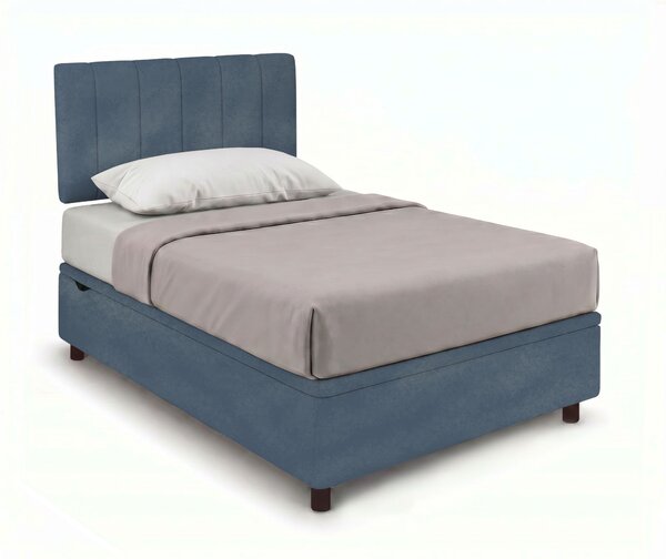 Letto Singolo Contenitore Imbottito 80x190 cm Microfibra Blu BoxMax Testata Vertical