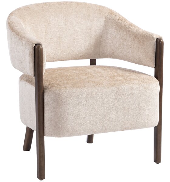 HOMCOM Poltrona da Camera Rivestita in Ciniglia con Struttura e Gambe in Legno Massello, Beige | Aosom Italy
