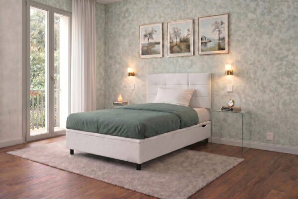Letto Singolo Contenitore Imbottito 80x190 cm Similpelle Bianco BoxMax Testata Square