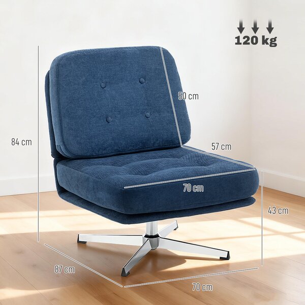 HOMCOM Poltrona Salotto Girevole Rivestita in Ciniglia con Seduta Larga, Poltroncina Camera da Letto Moderna con Gambe in Metallo per Soggiorno, Blu Scuro | Aosom Italy