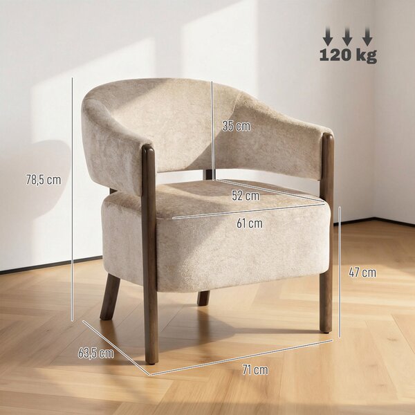 HOMCOM Poltrona da Camera Rivestita in Ciniglia con Struttura e Gambe in Legno Massello, Beige | Aosom Italy