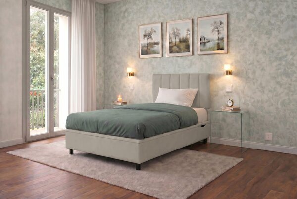 Letto Singolo Contenitore Imbottito 80x190 cm Similpelle Tortora BoxMax Testata Vertical