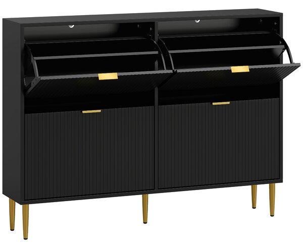 HOMCOM Scarpiera Slim per 20 Paia di Scarpe con 4 Cassetti a Ribalta e Ripiani Regolabili, 105x24x91.5 cm, Nero | Aosom Italy