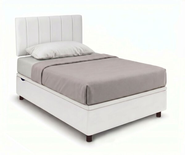 Letto Singolo Contenitore Imbottito 80x190 cm Similpelle Bianco BoxMax Testata Vertical