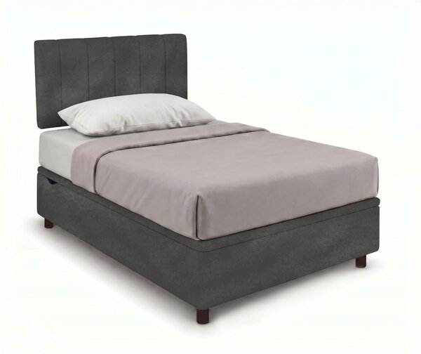 Letto Singolo Contenitore Imbottito 80x190 cm Microfibra Grigio BoxMax Testata Vertical