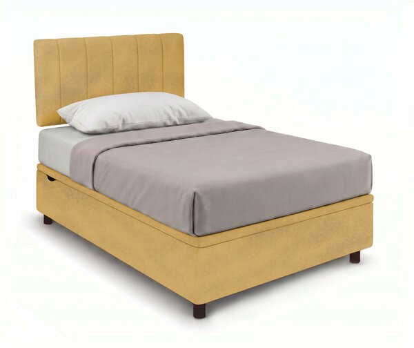 Letto Singolo Contenitore Imbottito 80x190 cm Microfibra Ocra BoxMax Testata Vertical
