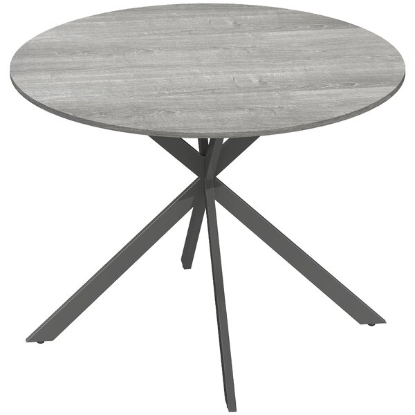Tavolo da Pranzo Rotondo Stile Industriale Ø100x75 cm con Piano in Truciolare e Gambe a Croce in Acciaio Grigio