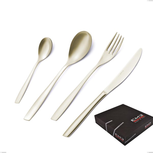 Set di posate 75 pezzi Eleven PVD Champagne in confezione regalo, acciaio 18/10 sabbiato, spessore 2.5 mm, pvd champagne
