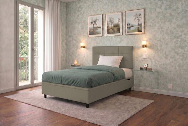 Letto Singolo Contenitore Imbottito 80x190 cm Similpelle Cappuccino BoxMax Testata Square